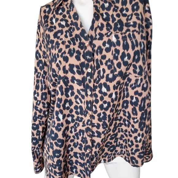 Talbots Cheetah Print Button Down Long Sleeve Womens Top Size Large - Picture 14 of 15